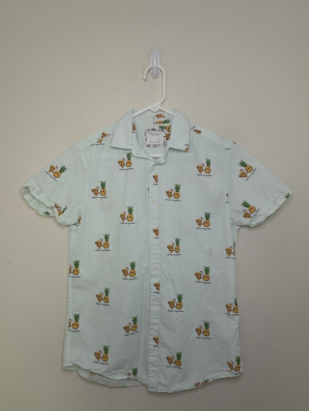 Men's Denim & Flower Ricky Singh Pineapple & Pizza Button Down Shirt Sz Small